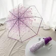 1 Pc Umbrella, Folding Cute Goddess Style, Korean Kawaii Minimalist Sakura Floral Print Transparent Umbrella