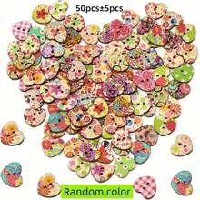 100/50/10pcs 17mm Heart Shaped Wooden Buttons 2 Holes Mixed Color Floral Pattern Printed Heart Shaped Buttons Wooden Decorative Buttons Suitable For Sewing Scrapbooking DIY Handicraft Projects