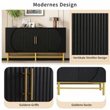 Sairedel Credenza moderna a quattro ante con strisce verticali e ripiani regolabili, unica e funzionale, ideale per soggiorno e sala da pranzo (nero)