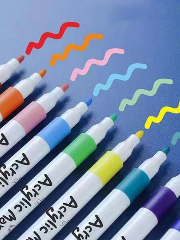 3/6/12/24 PIÈCES Stylos marqueurs acryliques, kit de peinture sur roches Ensemble de stylos pour peinture sur pierre, céramique, verre, bois, artisanat DIY, dessin, fournitures scolaires (motifs assortis sur le corps, dessins et unis) Rentrée scolaire (couleurs aléatoires)