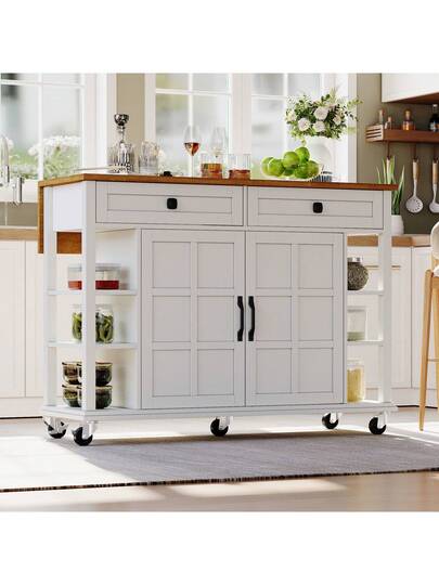 Sairedel Multifunctional Kitchen Trolley Folding Worktop, 120*65 Cm Exp able, Drawers, Spacious Storage, On Wheels Stylish Serving The Kitchen, Dining Room Living view 3