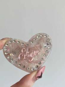 Pinza de cabello personalizada de acrílico con nombre, pinza de cabello DIY con rhinestones con forma de corazón, accesorio de cabello de alta gama como regalo para novia, dama de honor