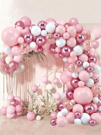 102 个粉色白色气球橡胶链，生日婚礼派对房间墙壁装饰气球，气球套装拱门套装