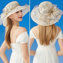 JEWELRYWE Kentucky Derby Large Women's Hat, 1920s Charming Fancy Wide Brim Organza Flower Large Hat, Tea Party Wedding Church Hat, Evening Party Hat, Comfortable And Breathable - Pink - View 6