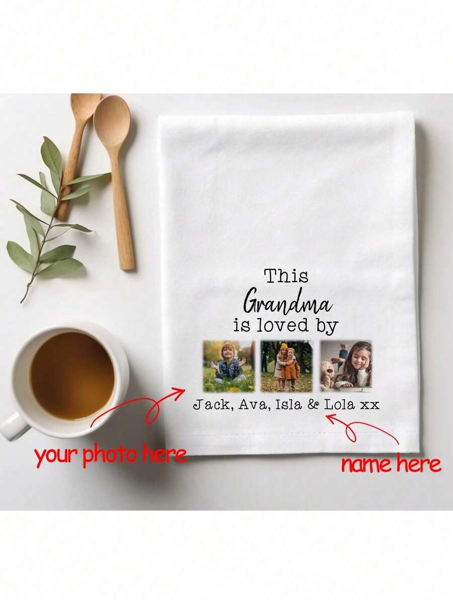 1pc Custom Tea Towel, Grandparents, Auntie, Personalised Tea Towel, Personalised Christmas Gift, ,Grandma Christmas Gift, Gift For Mum, Home Decor - one-size - View 1