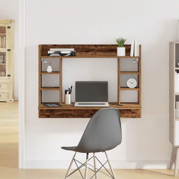 1 wall-mounted desk with layered partition storage shelves on the side, multifunctional wall-mounted computer desk and makeup table for living room, study, and bedroom,105x48x75 cm