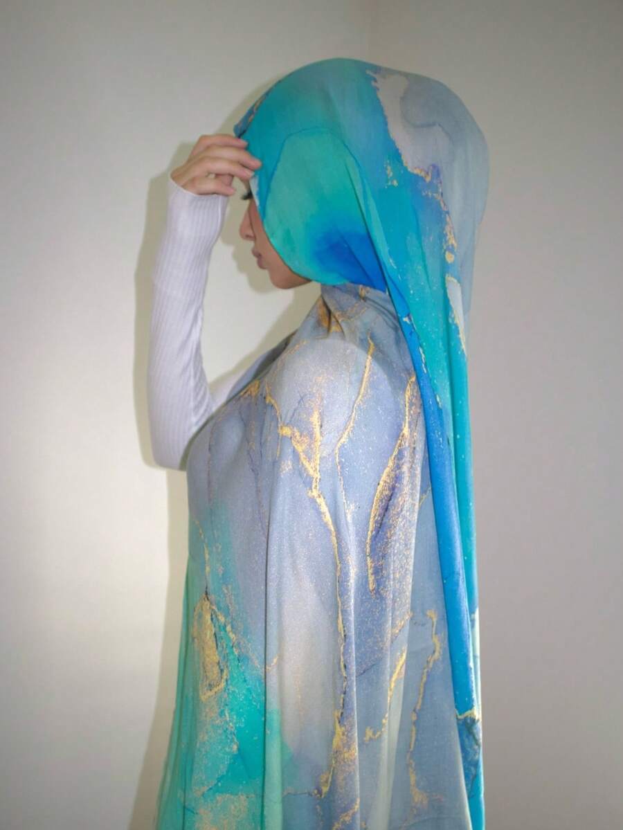 1件装女士围巾波西米亚水彩雪纺头巾，穆斯林头巾，适合日常佩戴，秋季