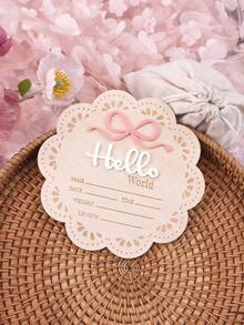 1pc Hello Word Bow Decorative Newborn Baby Name Sign, Wooden Baby Announcement Plaque, Baby Shower Photography Prop, For Boys And Girls - Multicolor - View 9