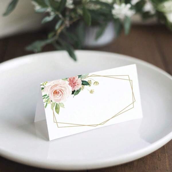 50pcs Watercolor Floral Wedding Reception Seating Cards, Foldable Place Cards For Dinner Party Event Decor, Writeable Essential
