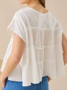 Women's Ruffle Cap Sleeve Flared Hem Blouse Shirt Tops - 白色 - 查看 2