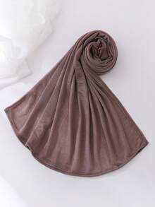 1件装女士纯色轻薄弹力褶皱头巾，时尚围巾，柔软休闲，适合搭配连衣裙 - A - 查看 9