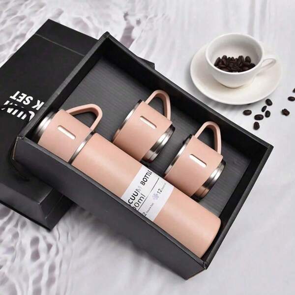 Stainless Steel Vacuum Flask Set, Insulated Thermal Mug 500ml/16.9oz, Double-Wall Vacuum Insulated Bottle, For Business, Office, School - Hot And Cold Beverages