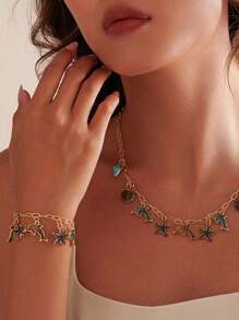 1 pieza de collar con elementos de vacaciones de verano europeos y americanos, con estrella de mar, concha, diseño de moda personalizado, pulsera de delfín
