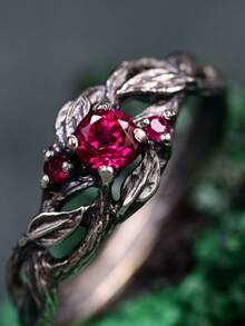 1 套复古情侣哥特式订婚戒指，古董银质分支戒指，男女通用巫师戒指，深色几何指环 - 彩色 - 查看 48