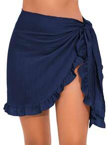 Women's Sarong Short Beach Cover Up Skirt Sheer Bikini Wraps Ruffle Hem Bathing Suit Coverups For Swimwear For Dress