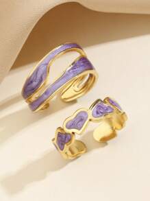 Set de 2 inele deschise din oțel inoxidabil, la modă și simplu, pentru femei, cu picătură de ulei albă, cu dragoste pozitivă și negativă, potrivite pentru purtarea zilnică a femeilor sau pentru cadouri