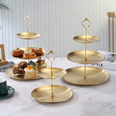 1pc Elegant Stainless Steel Cake Stand - Polished Metal, Ideal For Displaying Desserts And Fruits, Perfect For Weddings, Birthdays, Home Decor, Kitchen And Christmas Gifts