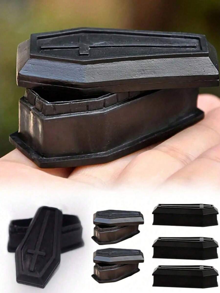 10 piezas Caja de ataúd decoración de Halloween, estatua de ataúd prop de casa embrujada, artículos de broma divertidos, accesorio de decoración del hogar, modelo de paisaje, caja de ataúd de plástico para decoración de casa embrujada de Halloween