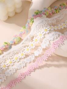 5 pièces Collier ras-du-cou en dentelle florale colorée pour filles, accessoire adorable pour un usage quotidien - Multicolore - Voir 5