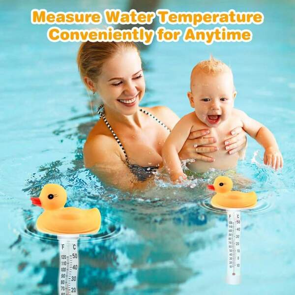 1 Stück schwimmender Pool Thermometer, gelbe Ente, große Größe, bequem und genaues Ablesen der Wassertemperatur, bruchsicher, mit Seil, geeignet für Außen- und Innenpool sowie Whirlpools
