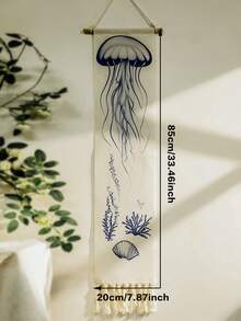 1件波西米亚水母挂毯，带流苏，海洋风格竖款墙饰，适用于客厅、卧室、浴室，海洋生物图案（流苏数量随机） - 彩色 - 查看 9