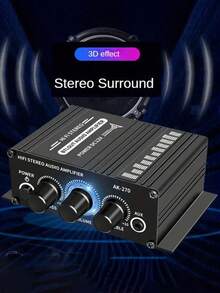AK-270迷你双声道汽车立体声功放，家庭影院音响系统，12V立体声功放，带低音和高音调节。