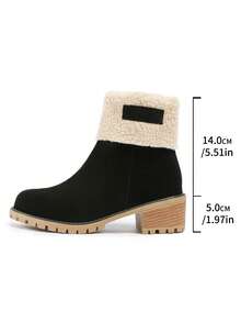 Botas de invierno de plataforma media pantorrilla para mujer, estilo europeo y americano, tacón grueso, botas de nieve de piel sintética, talla grande, otoño/invierno, fiesta - Negro - Ver 10