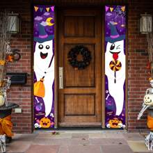1pc Cartoon Halloween Couplet, Cartoon Ghost Pumpkin Pattern Couplet, Suitable For Halloween Party, Festival Party, Home Decoration, Best For Halloween Decoration
