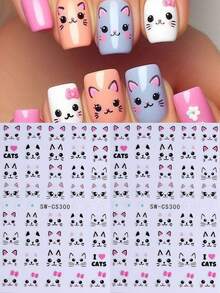 2 hojas de pegatinas de arte de uñas de gato súper lindas, patrón de gato rosa y negro, accesorios de decoración de uñas autoadhesivos, adecuados para mujeres y niñas diseño de uñas DIY - Multicolor - Ver 2