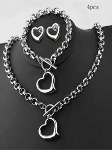 Stylish Personalized Design Simple Stainless Steel Love Necklace Bracelet Earrings Suitable For Holiday Gifts To Friends