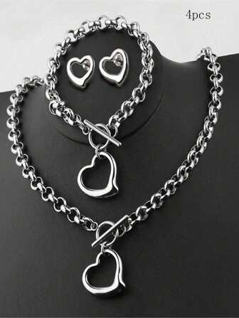 Stylish Personalized Design Simple Stainless Steel Love Necklace Bracelet Earrings Suitable For Holiday Gifts To Friends