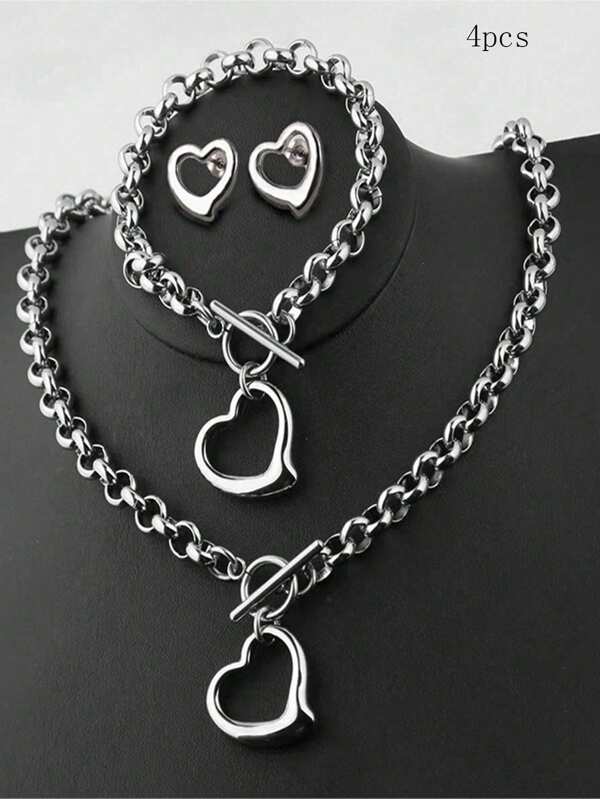 Collar, pulsera y aretes de acero inoxidable con diseño estilizado y personal de amor, apropiado como regalo de vacaciones para amigos