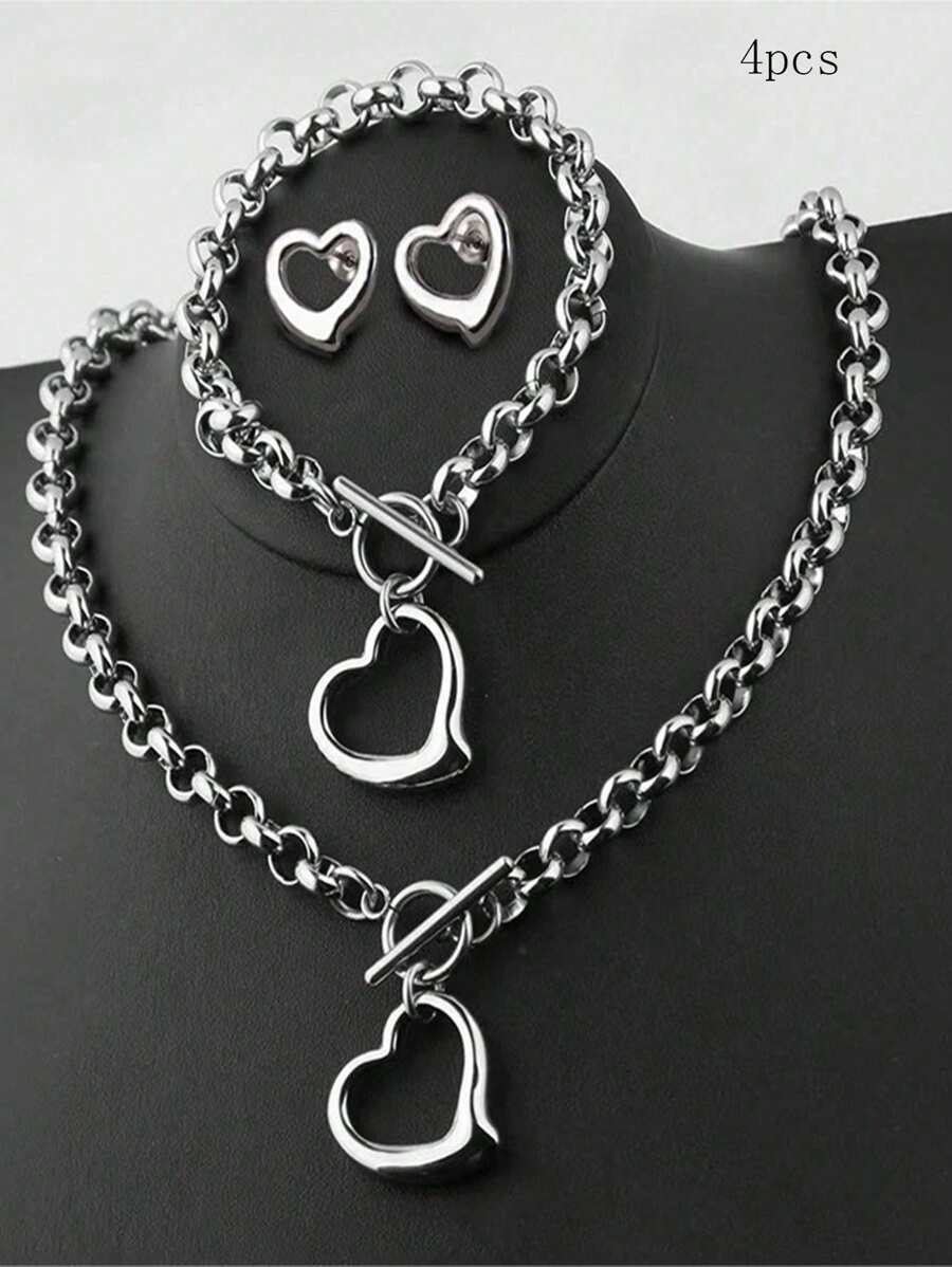 Stylish Personalized Design Simple Stainless Steel Love Necklace Bracelet Earrings Suitable For Holiday Gifts To Friends