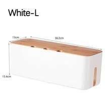 Caja de gestión de cables con cubierta de bambú, tablero de conexiones de cables, caja de almacenamiento, tiras de alimentación ocultas, Cable de escritorio, caja organizadora de ordenador - Ver 10