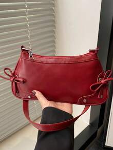 2025新款女士新月形腋下单肩包，时尚优雅 - 紅色 - 查看 1