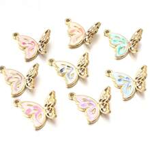 2 piezas/Paquete Colgante de acero inoxidable con strass y perla, 21X21.5mm Colgante para collar/pulsera para hacer joyas DIY, accesorios hechos a mano de lujo y versátiles con diseño de mariposa