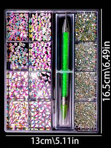 Juego de 12 rejillas con diamantes de cristal 3D brillantes de colores mixtos para decoración de uñas, accesorios de joyería de moda para decoración de uñas, accesorios de decoración para diseño de uñas de fiesta y baile
