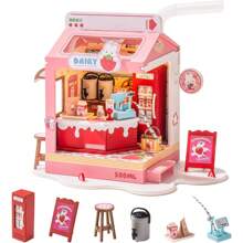 Robotime Mini casa fai da te Rolife, scatola del pane di Teddy e scatola del latte alla fragola, kit per casa delle bambole in miniatura, decorazione per libreria in miniatura, graziosi set di bricolage, regali, hobby per donne o ragazze