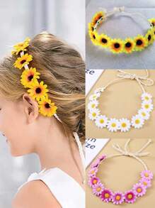 1pc Sunflower Floral Wreath Headband, Sweet Aesthetic Everyday Outdoor Photo Prop, Summer