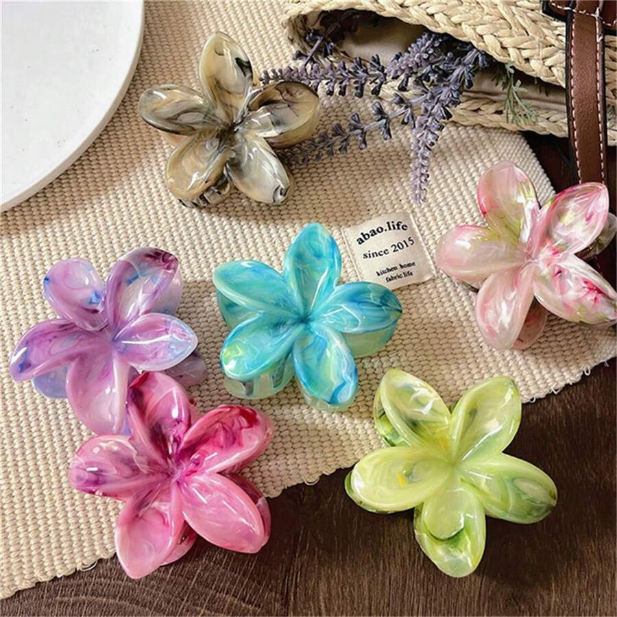 3pcs Colorful Tie-Dye Lily & Hydrangea Design Simple Elegant Claw Hair Clips, Versatile Beach Style For Women Hair Accessories Elegant Hair Claw Women Claw Clips