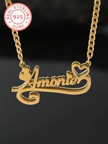 A 925 Silver Custom English Name Double Layer Necklace, Double Layer Name Tag, Personalized Custom Text Pendant, Fashion, Retro, Hipster, Simple, Y2K, Custom Personalized Unique Necklace, Ideal Gift For Him!