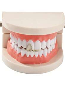 1 pieza Grilletes de dientes con incrustación de gota de agua hueca, empalme de doble pieza, joyería de diente lateral de estilo hip-hop, adecuado para uso diario