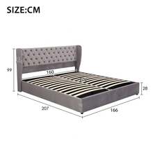 Upholstered Bed Ear-Shaped Velvet Fabric Large Button Seams Double Bed 160*200, Hydraulic Functional Bed With Slatted Frame And Storage Space, Bed Base Is Covered With A Dirt-Repellent Black Fleece Fabric, Grey - Grey + Velvet + 160cm*200cm - View 8