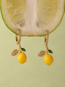 1 Pair Daisy Resin Lemon Drop Earrings, Stainless Steel Fresh Fruit Jewelry, Women's Summer Gift, Summer Accessories - Gold - View 5