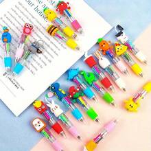 10pcs Retractable Cute Cartoon 4-Color Ballpoint Pens, Ergonomic Round Barrel, Medium Tip, PVC Material, Suitable For School, Office, Daily Use, Halloween, Christmas Party Favors,For School Supplies,Back To School - Multicolor - View 10