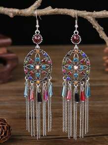 Brincos Vintage de Gota Oca, Brincos de Borla com Strass Vermelho, Acessórios Tradicionais Chineses de Hanfu e Cheongsam