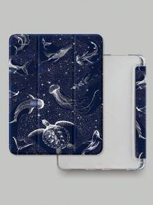Ein schönes und niedliches Seeschildkröten-, Wal-, Quallen- und Ozean-bemaltes Muster mit stoßfester Auslegung, passend für iPad 7. Generation, 8. Generation (10,2 Zoll), 10. Generation Schutzhüllen, mit integriertem Stiftschlitz, unterstützt Schlaf- und Aufwachfunktionen, Urlaubsgeschenk, Neujahrgeschenk.
