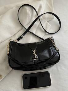 1 件复古简约五金钩饰多功能单肩月牙包，女士腋下斜挎包，适合购物、手提包、逛街、年轻女性、大学生、新人、白领。非常适合办公室、大学、工作、商务、通勤、户外活动、旅行和短途旅行。 - 黑色 - 查看 4