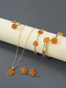 Set de 6 piezas, 1 collar, 1 pulsera, 2 pares de aretes, 1 anillo, 1 pulsera, adecuado para varias ocasiones, te hará ver como una reina elegante, accesorios de joyería para mujer, joyería dorada