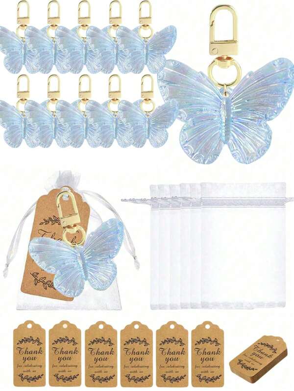1pc/6pcs/12pcs Creative Butterfly Keychain Set, Colorful Butterfly Keychain Set, Comes With Transparent Hard Cloth Bag, Thank You Label, DIY Keychain, Creative Keychain, Backpack Pendant, Bag Accessories, Car Keyring